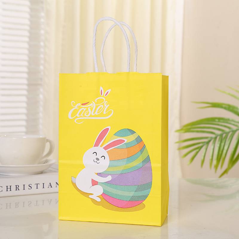 4 Stks/partij Pasen Kraft Zakken Met Handvat Leuke Konijn Bunny Cookies Verpakking Candy Kraft Tassen Happy Easter Party Decoratie