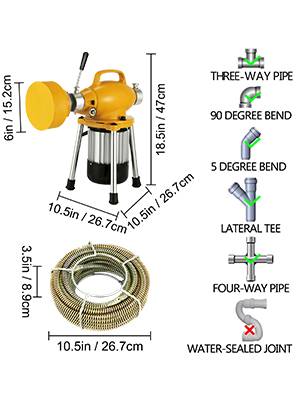 VEVOR Dredge Machine 400W Professional Electric Pipe Plunger Cleaning Tools for Unclogging Sewer and Toilet Sink Pipes