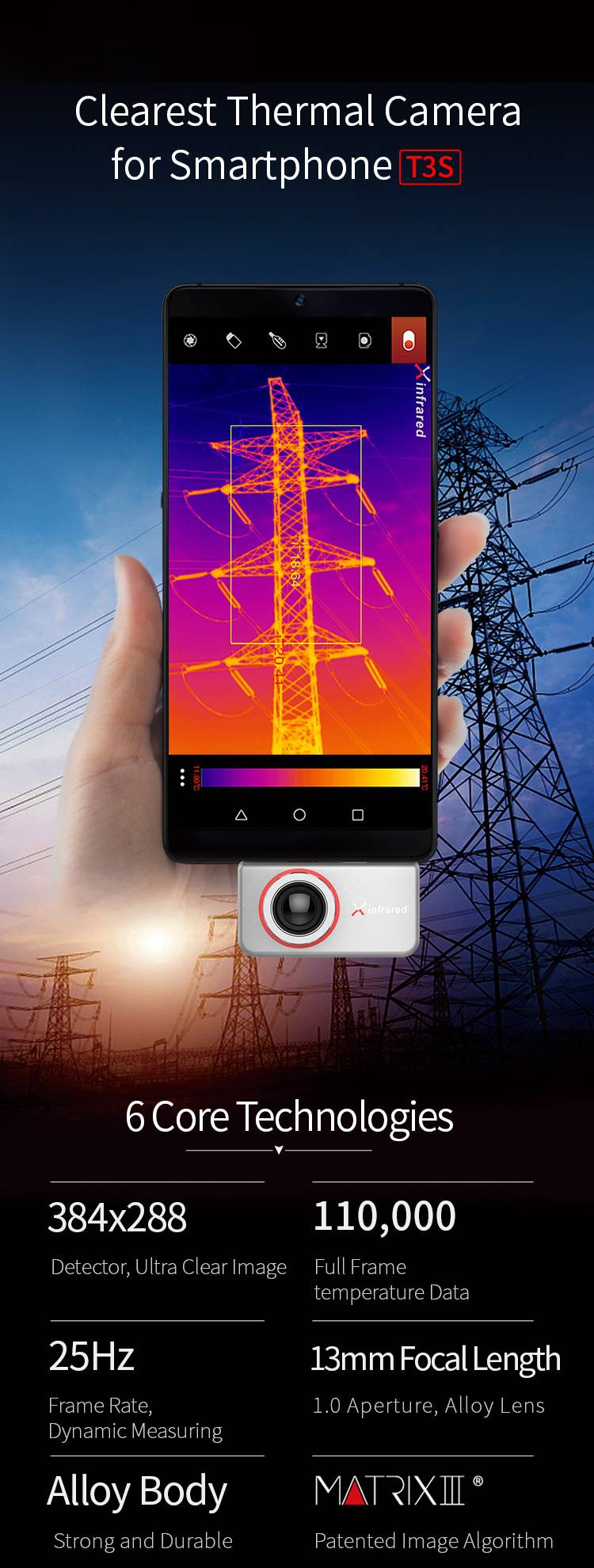 InfiRay – caméra d'imagerie thermique à infrarouge T3S T3PRO, pour l'extérieur, industriel, Circuit PCB, détection de la chaleur au sol, imageur thermique pour téléphone
